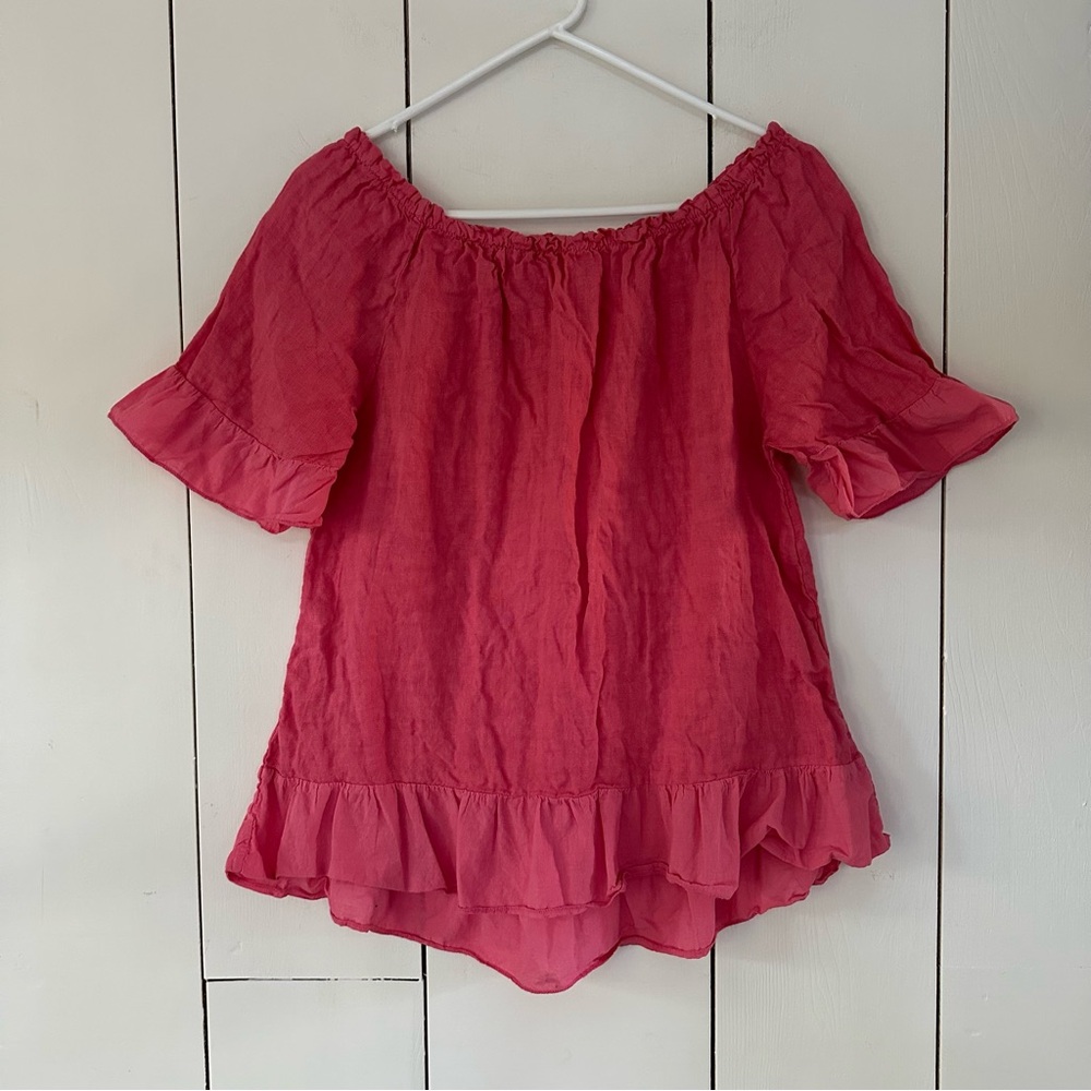 Terzo Millenio Boho Ruffle Linen Top Sz S Pink Made in Italy Cottagecore